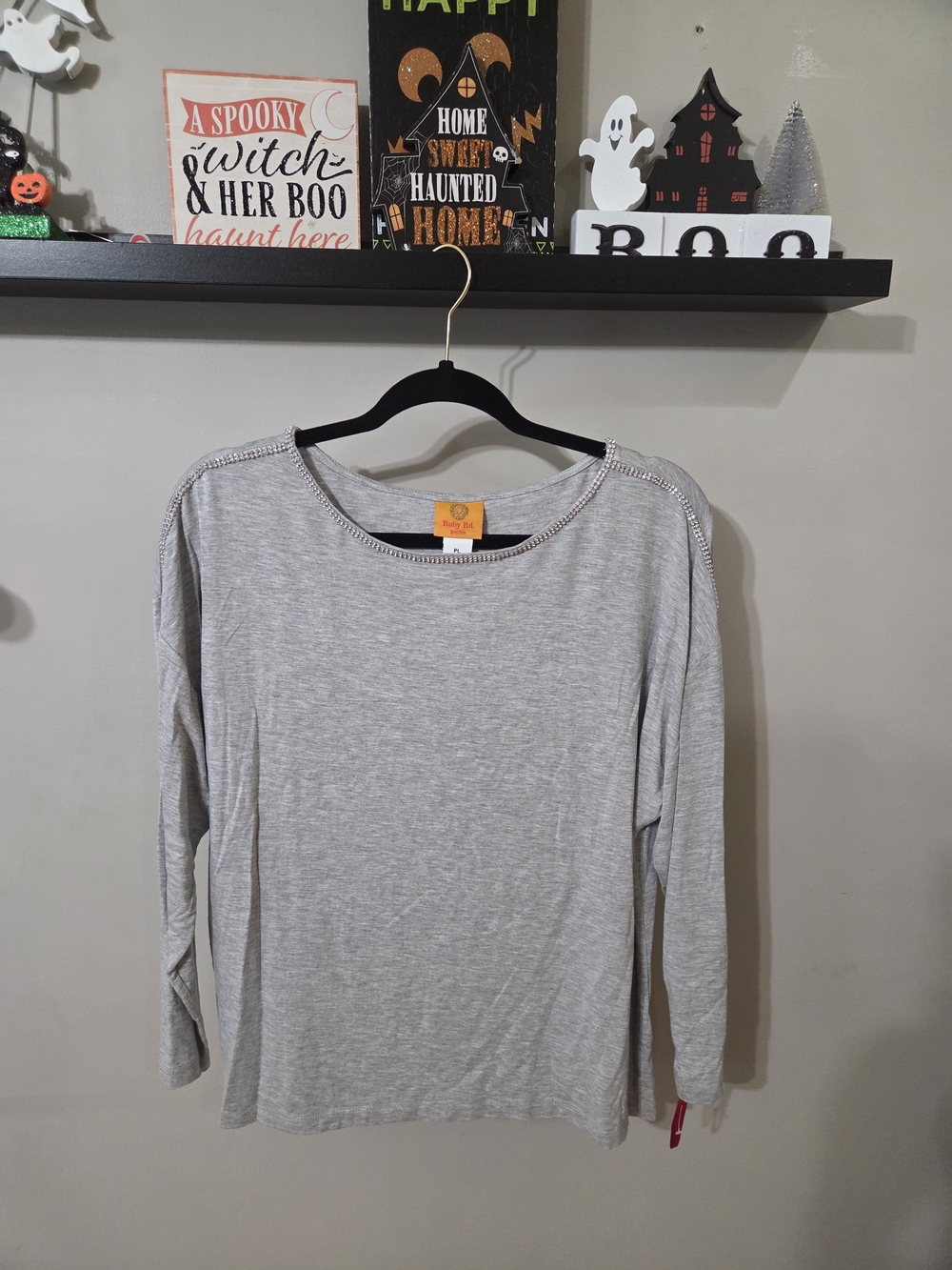 Ruby Rd. Light Gray Long-Sleeve Women's Top
